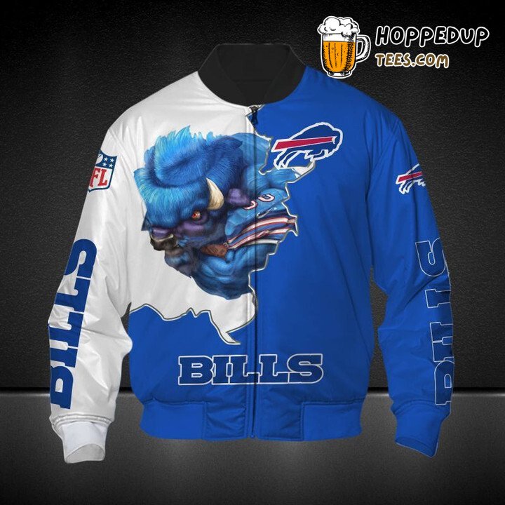 NFL Buffalo Bills White Blue Mascot Inspired Bomber Jacket Fit