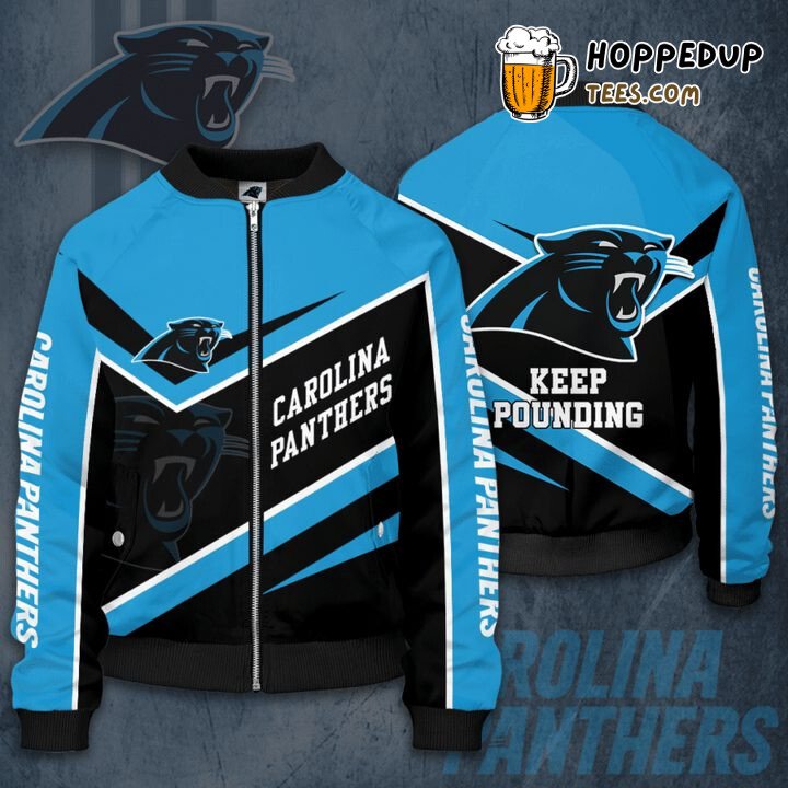 NFL Carolina Panthers Blue Black Keep Pounding Bomber Jacket