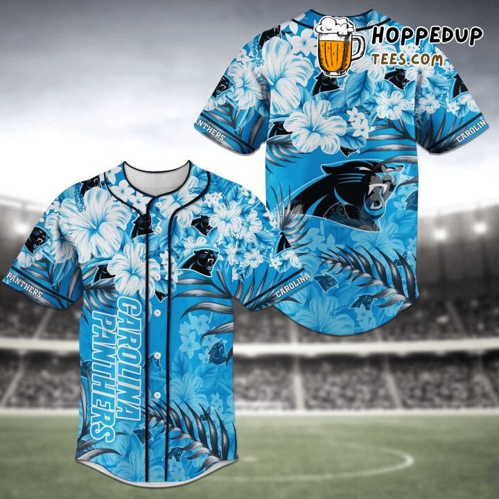 NFL Carolina Panthers Blue Tropical Flower Baseball Jersey Unisex Shirt