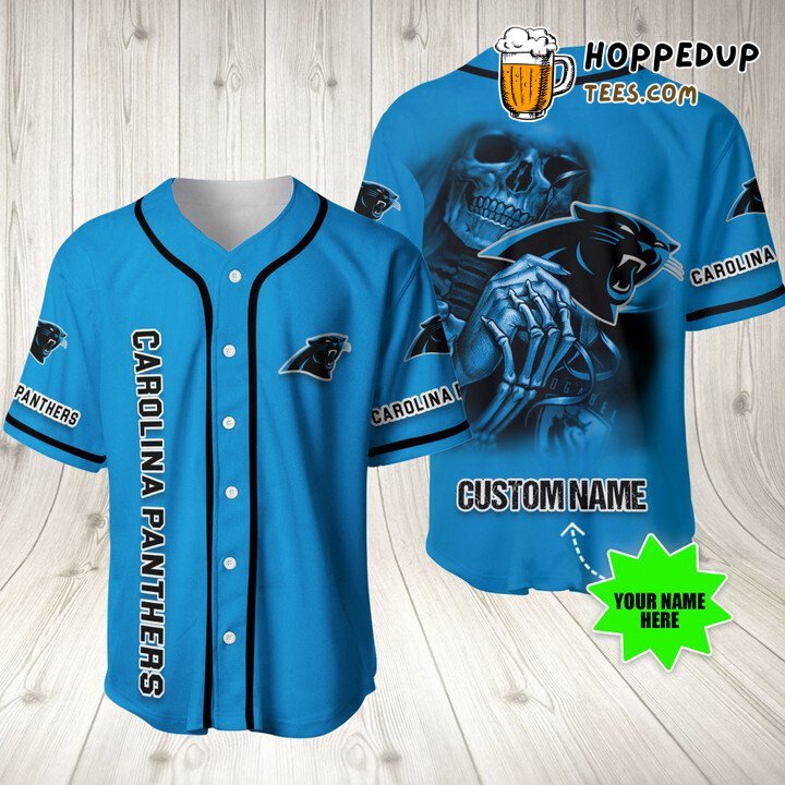 NFL Carolina Panthers Custom Name Skull Blue Baseball Jersey Unisex Shirt