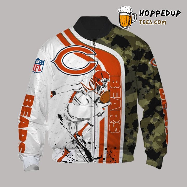 NFL Chicago Bears Camo White Red Pattern Bomber Jacket