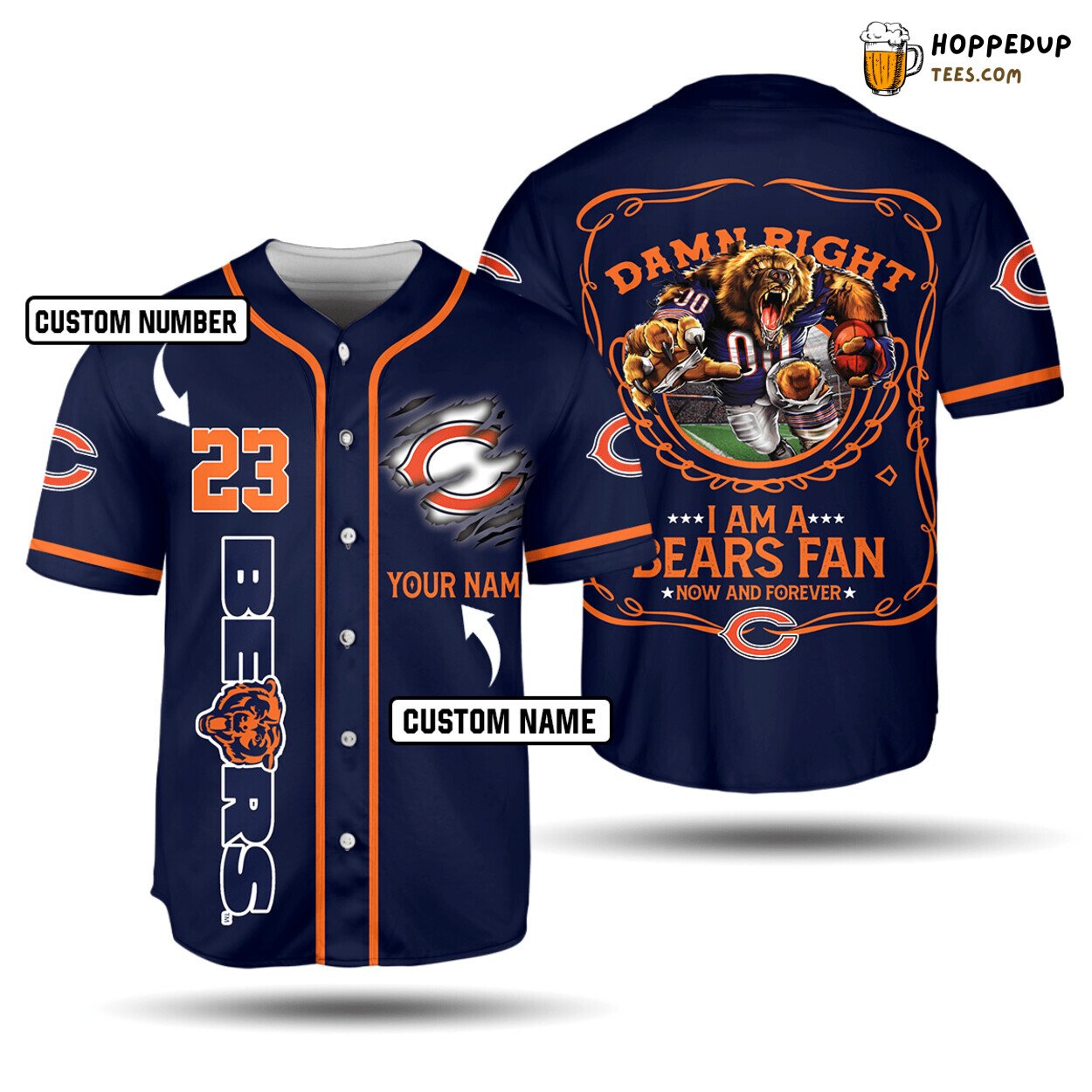 NFL Chicago Bears Custom Name Number Damn Right Baseball Jersey Unisex Shirt
