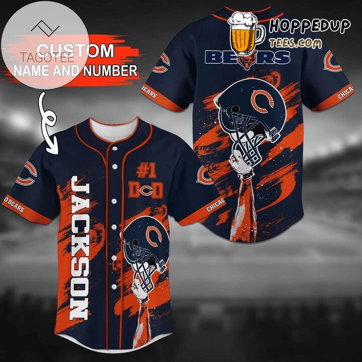 NFL Chicago Bears Custom Name Number Helmet Navy Red Baseball Jersey Unisex Shirt
