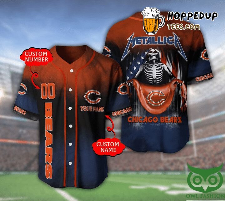 NFL Chicago Bears Custom Name Number Metallica Baseball Jersey Unisex Shirt