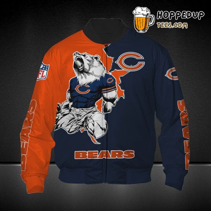NFL Chicago Bears Orange Dark Blue Perfect Design Bomber Jacket