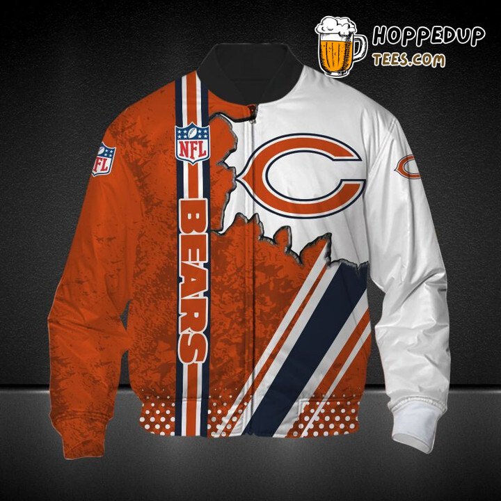 NFL Chicago Bears Orange White Logo In Hert Bomber Jacket
