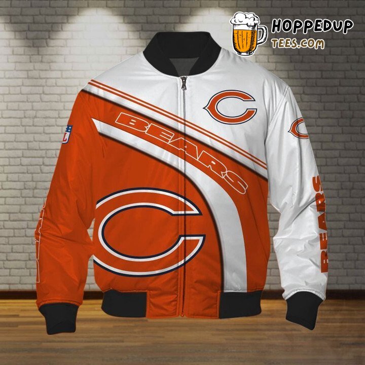 NFL Chicago Bears White Nice Curve In Orange Bomber Jacket
