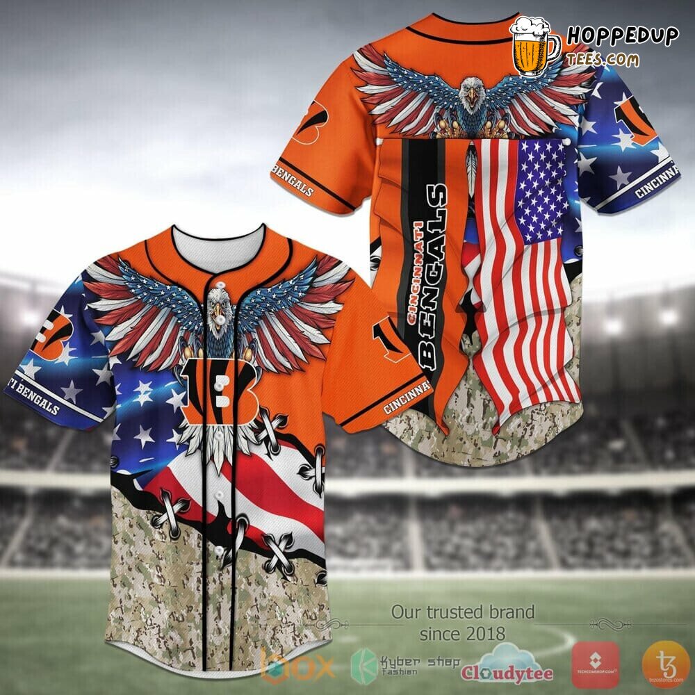 NFL Cincinnati Bengals America Flag Camo Baseball Jersey Unisex Shirt