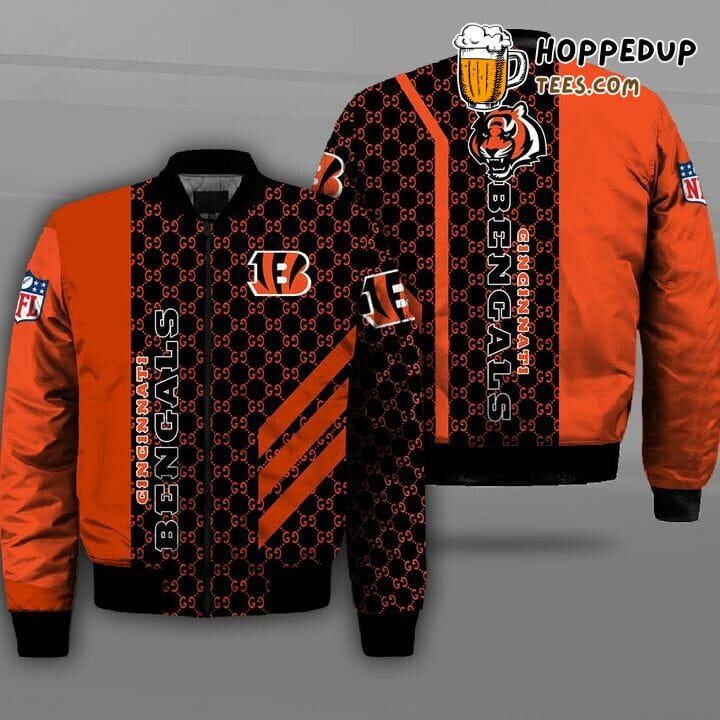 NFL Cincinnati Bengals Bomber Jacket Orange Black Fierce Design