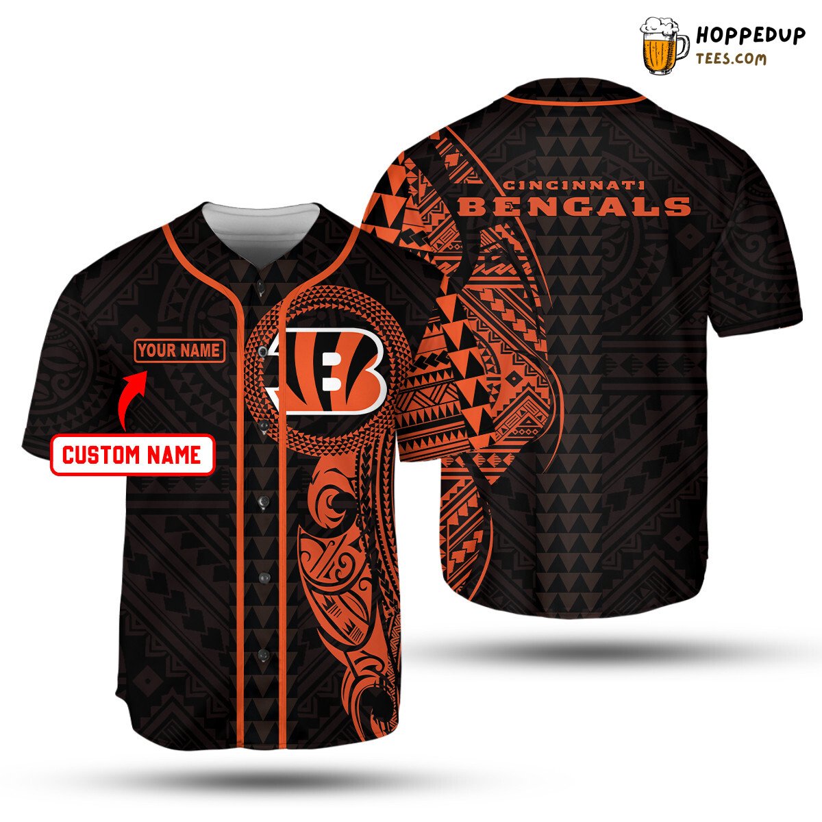NFL Cincinnati Bengals Custom Name Black Orange Baseball Jersey Unisex Shirt