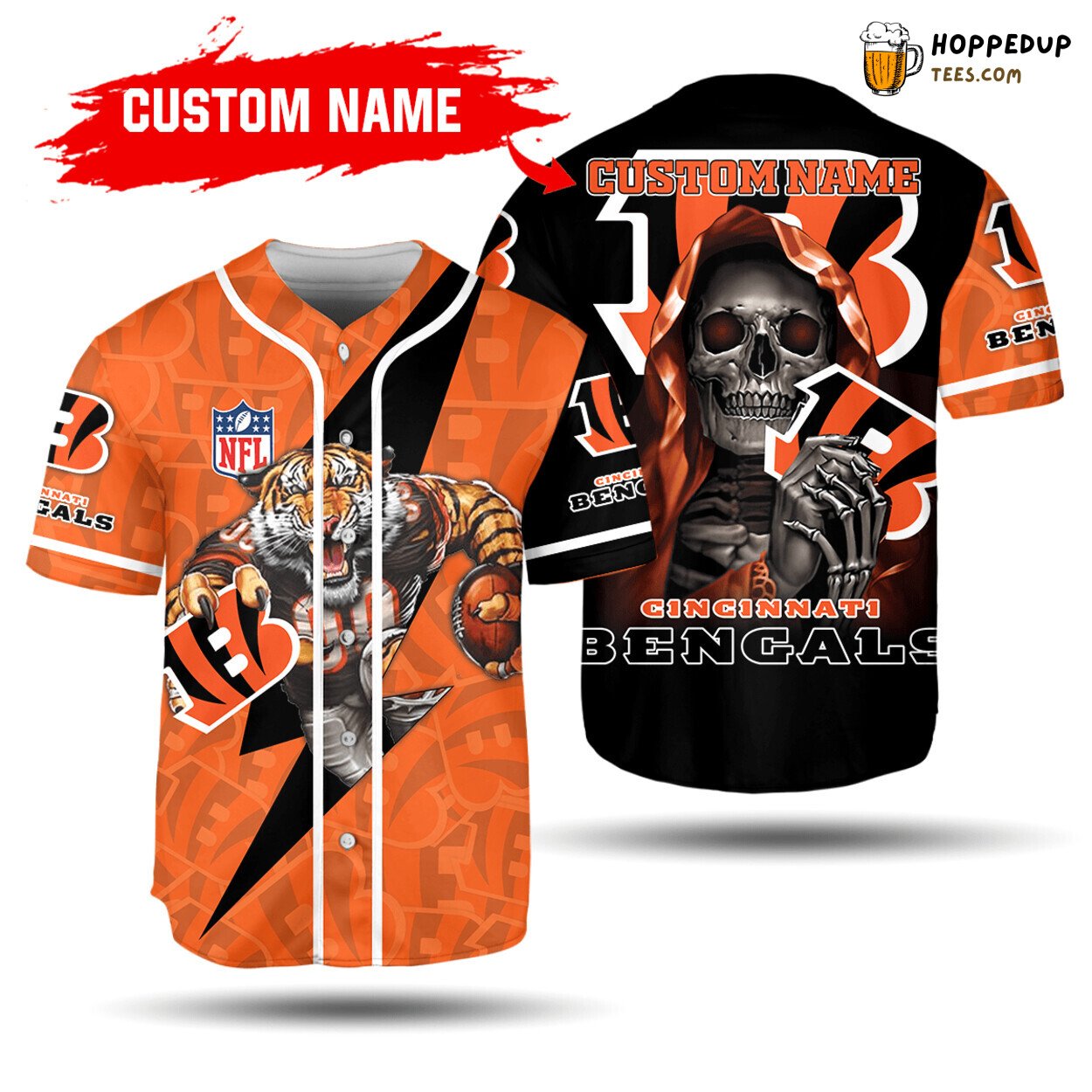 NFL Cincinnati Bengals Custom Name Orange Mascot Baseball Jersey Unisex Shirt