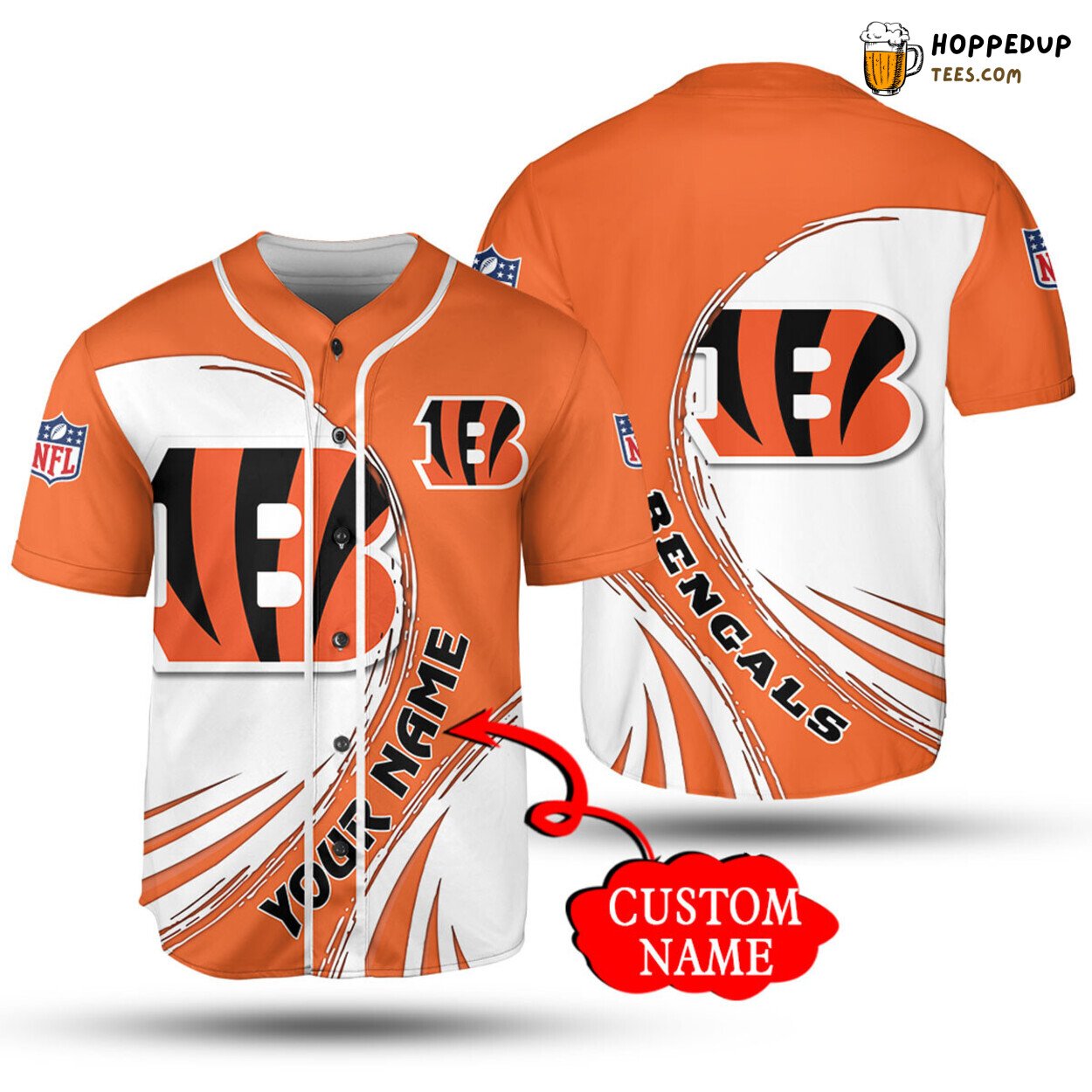 NFL Cincinnati Bengals Custom Name Orange White Baseball Jersey Unisex Shirt