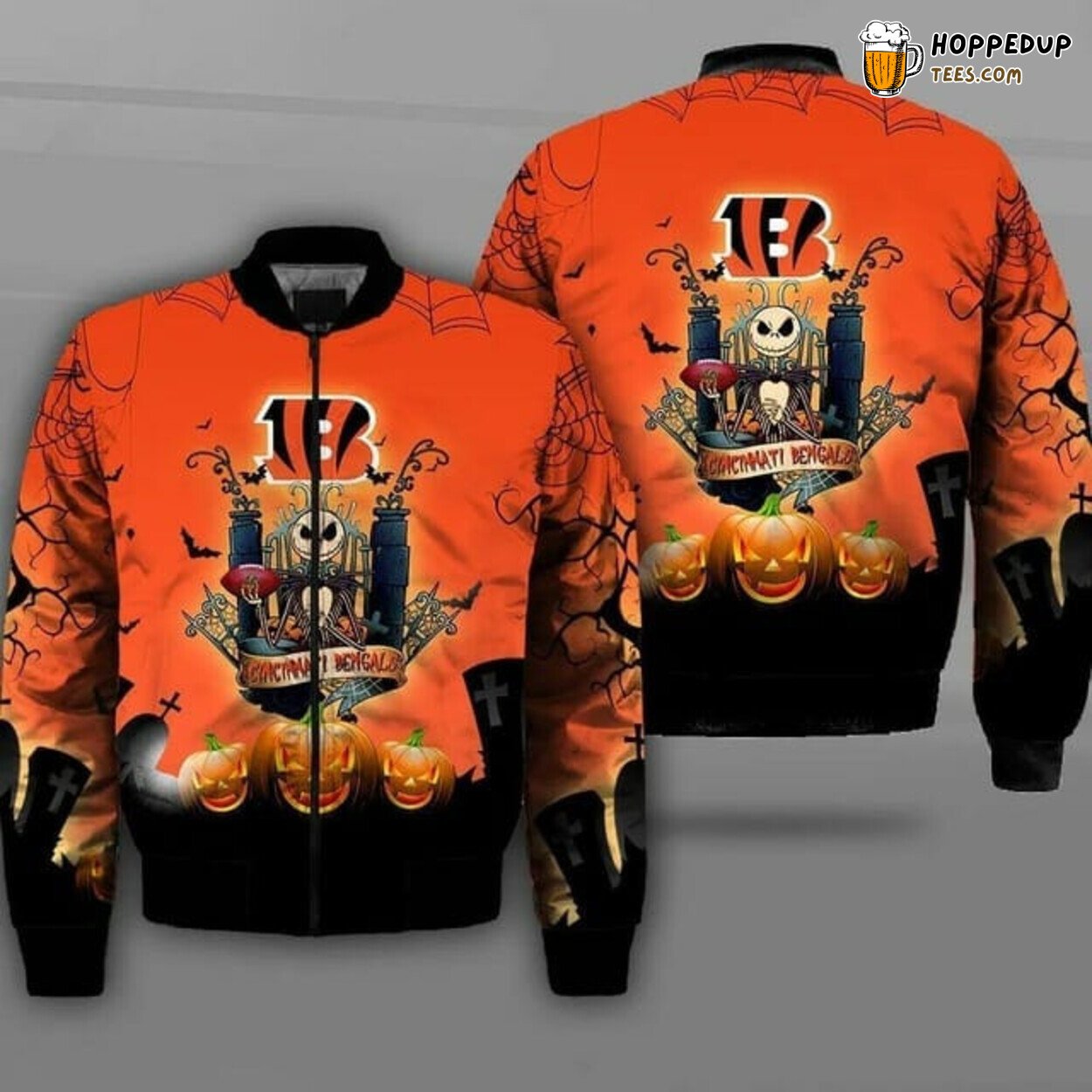 NFL Cincinnati Bengals Jack Skellington Halloween Bomber Jacket Design