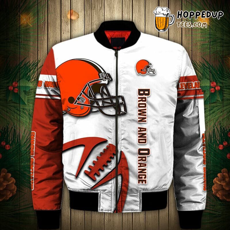 NFL Cleveland Browns Bomber Jacket in White Orange Fan Edition