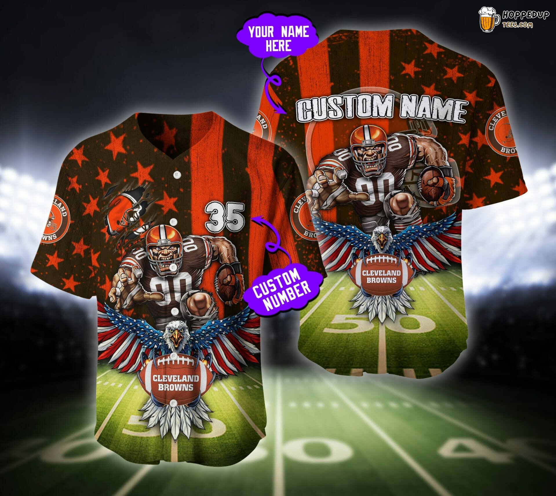 NFL Cleveland Browns Custom Name Number America Flag Baseball Jersey Unisex Shirt