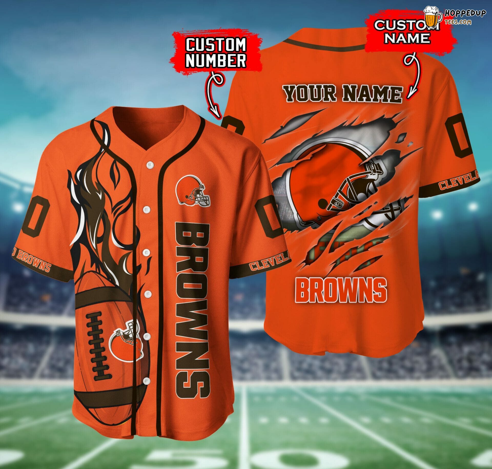 NFL Cleveland Browns Custom Name Number Orange Baseball Jersey Unisex Shirt