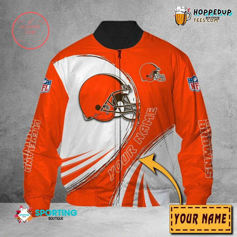 NFL Cleveland Browns Custom Name Orange White Bomber Jacket