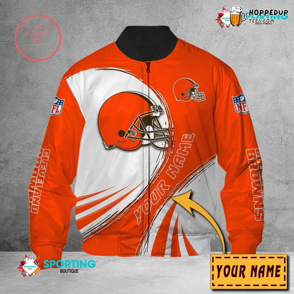NFL Cleveland Browns Custom Name Orange White Bomber Jacket