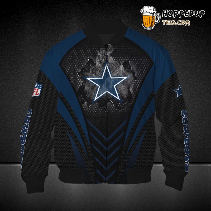 NFL Dallas Cowboys Black Blue Darken Logo Burning Bomber Jacket