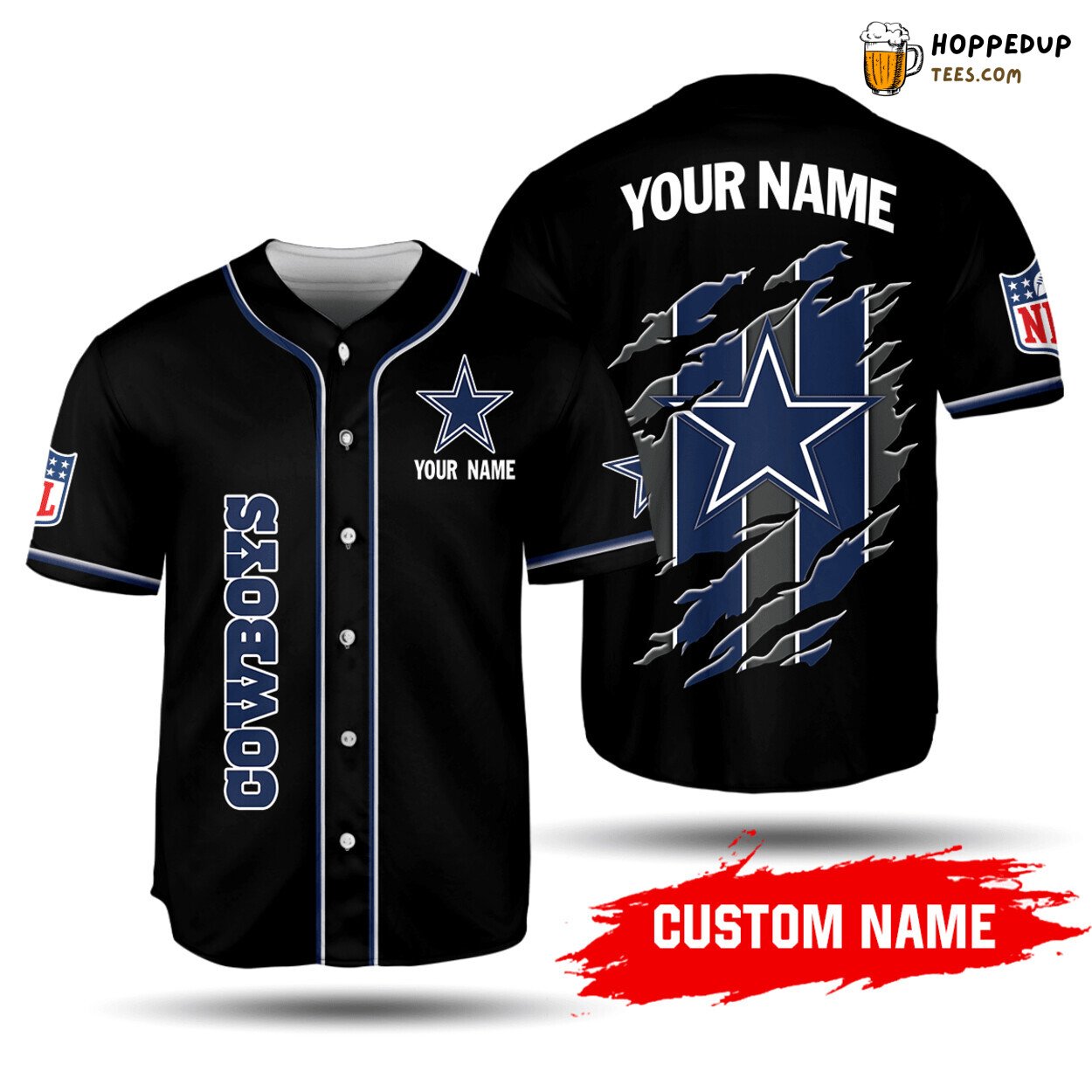 NFL Dallas Cowboys Custom Name Black Scratch Baseball Jersey Unisex Shirt