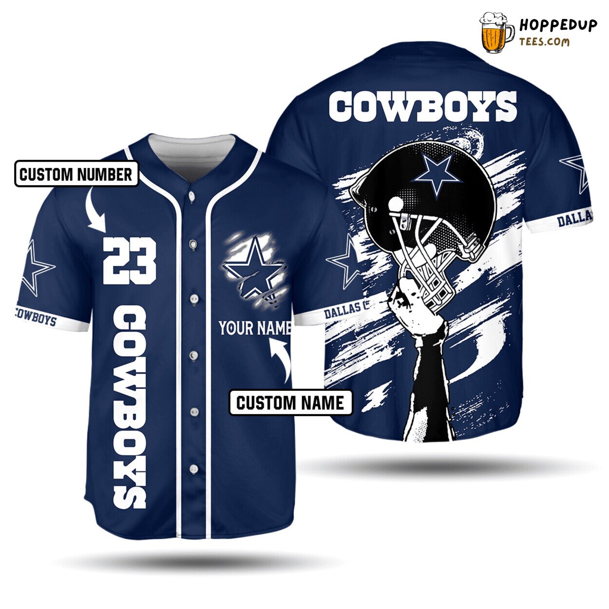 NFL Dallas Cowboys Custom Name Number Dark Blue Baseball Jersey Unisex Shirt
