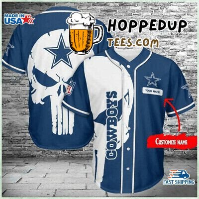 NFL Dallas Cowboys Custom Name White Blue Blue Baseball Jersey Unisex Shirt