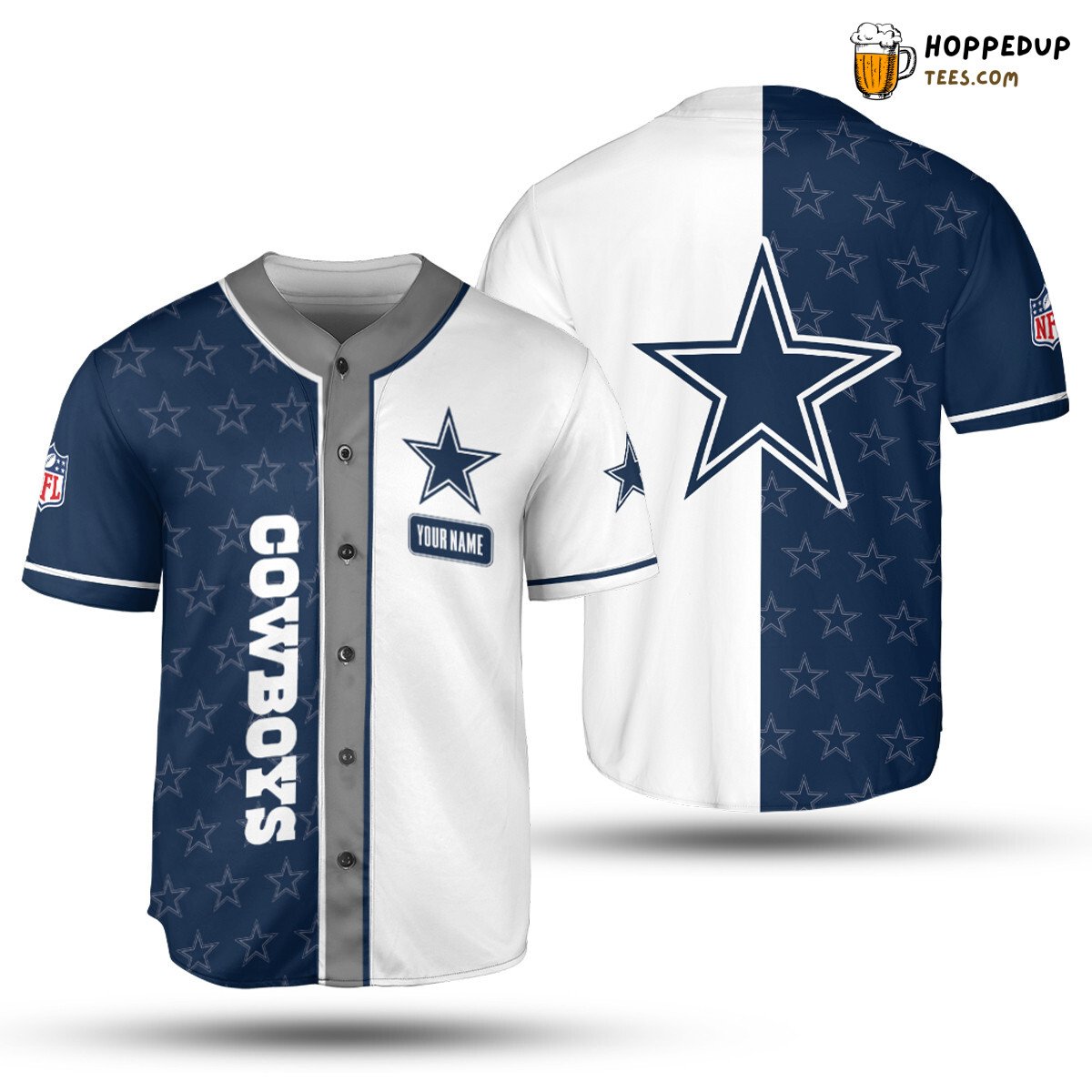 NFL Dallas Cowboys Custom Name White Blue Stars Baseball Jersey Unisex Shirt