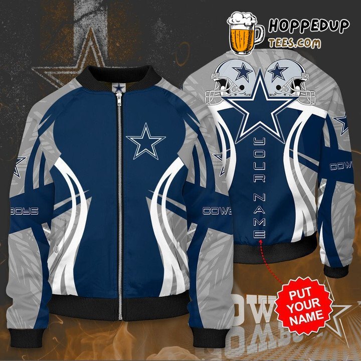 NFL Dallas Cowboys Custom Name White Curve Hat Bomber Jacket
