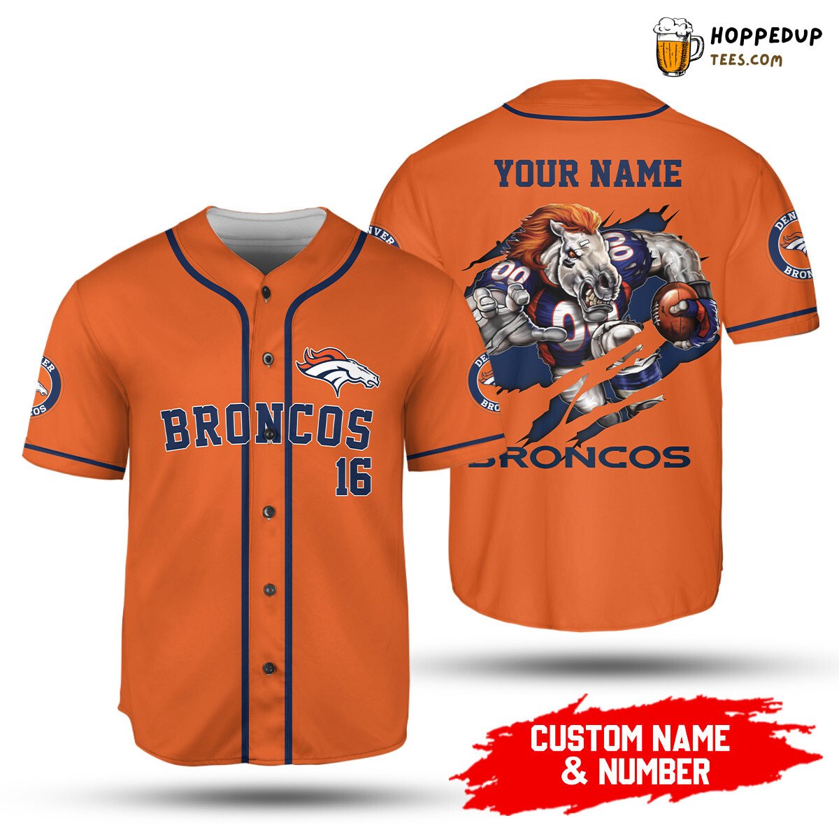 NFL Denver Broncos Custom Name Number Mascot Baseball Jersey Unisex Shirt