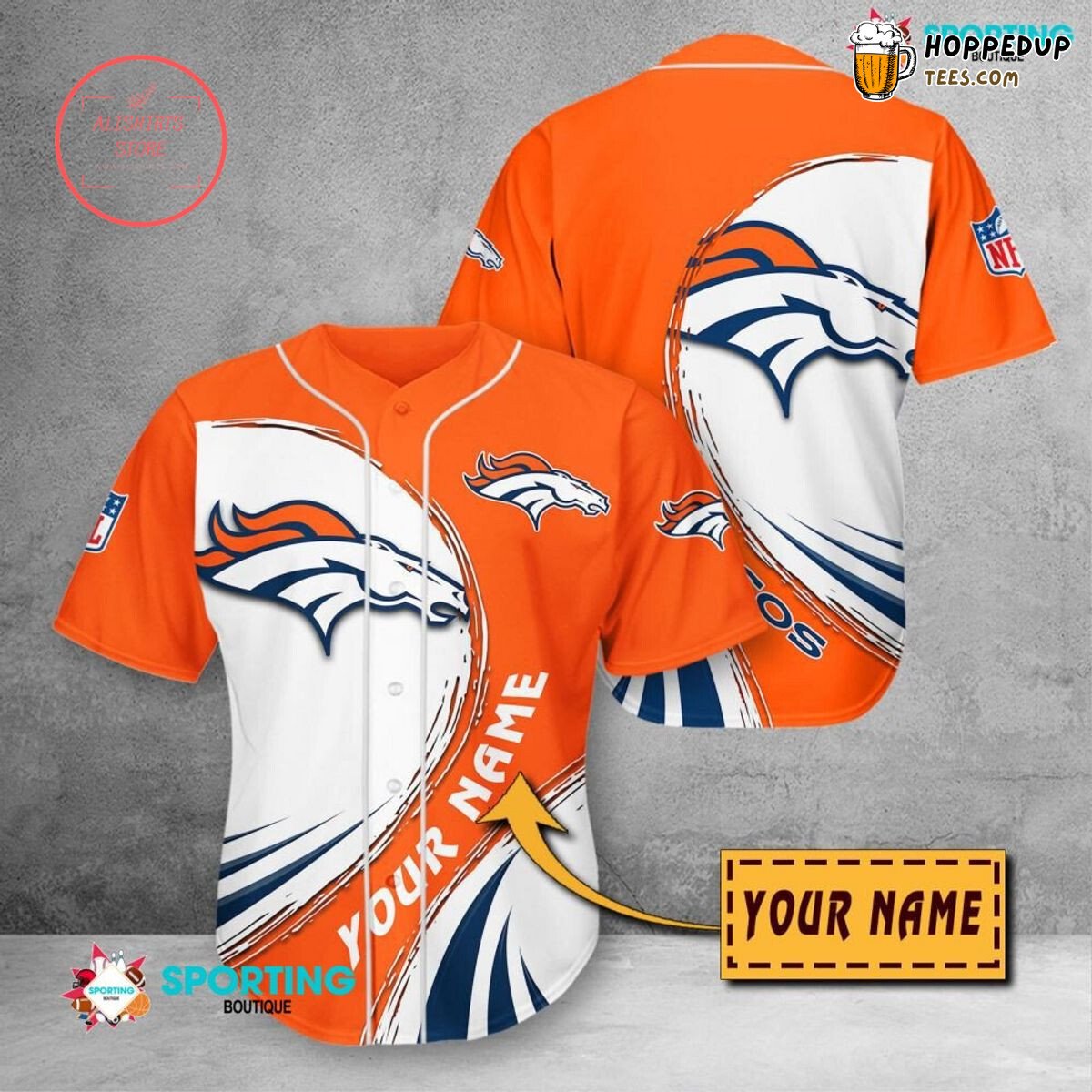 NFL Denver Broncos Custom Name Orange White Baseball Jersey Unisex Shirt