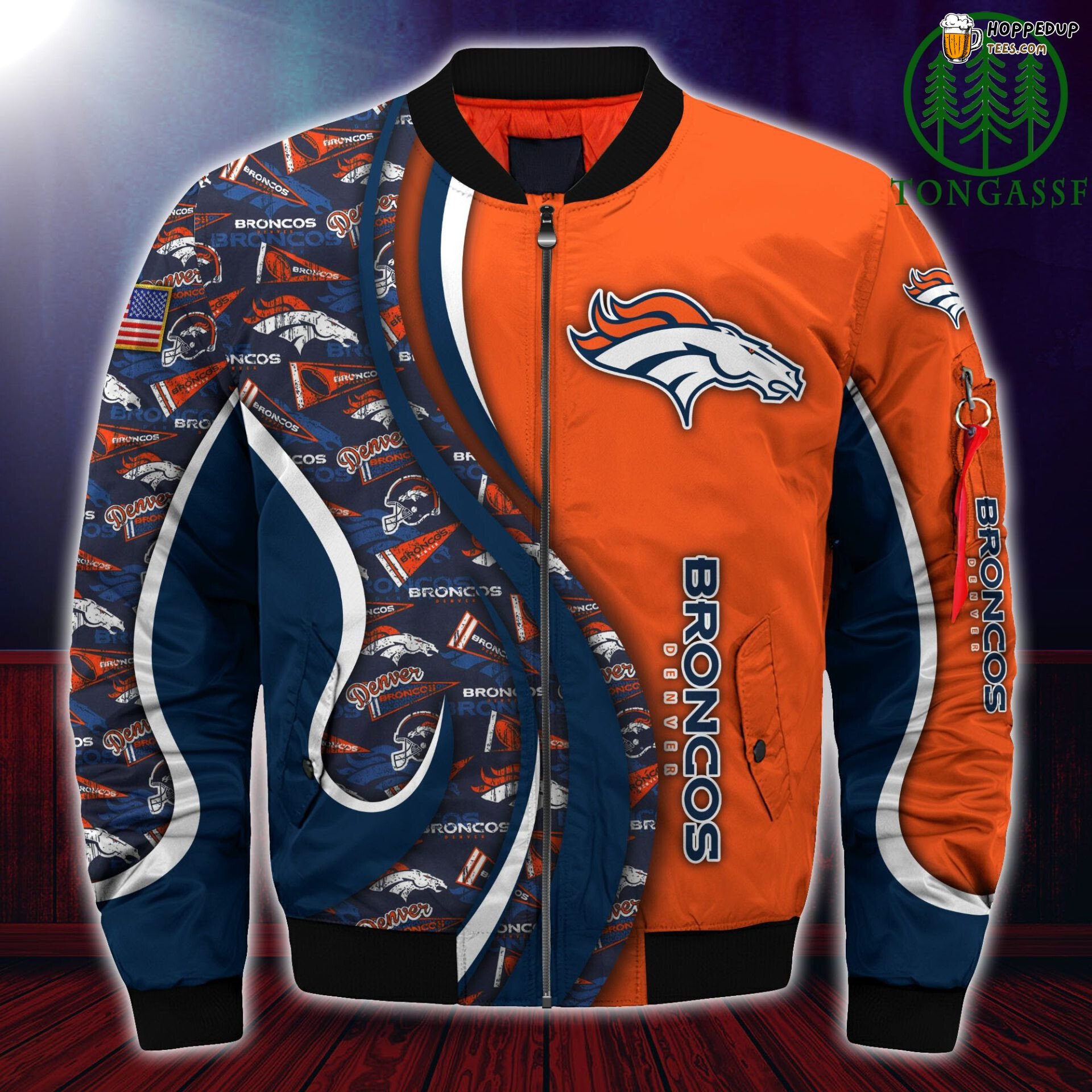 NFL Denver Broncos Custom Number Orange Navy Blue Bomber Jacket