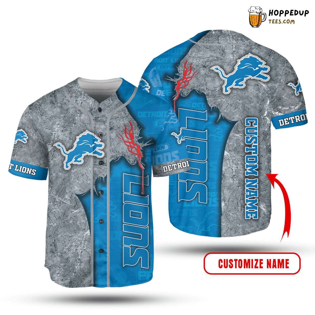 NFL Detroit Lions Custom Name Silver Blue Baseball Jersey Unisex Shirt