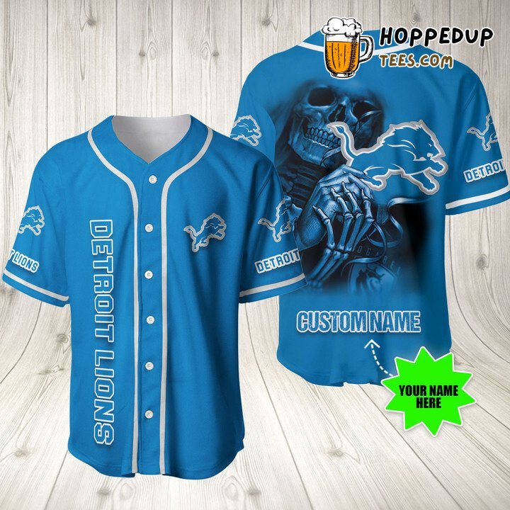 NFL Detroit Lions Custom Name Skull Blue Baseball Jersey Unisex Shirt