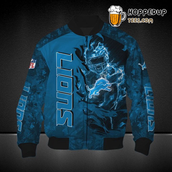 NFL Detroit Lions Honolulu Blue Camo Bomber Jacket