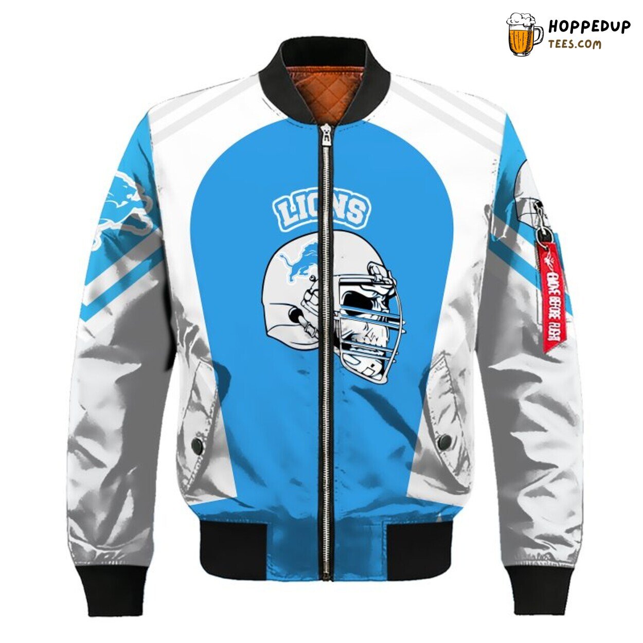 NFL Detroit Lions Premium Skull Blue Silver Bomber Jacket