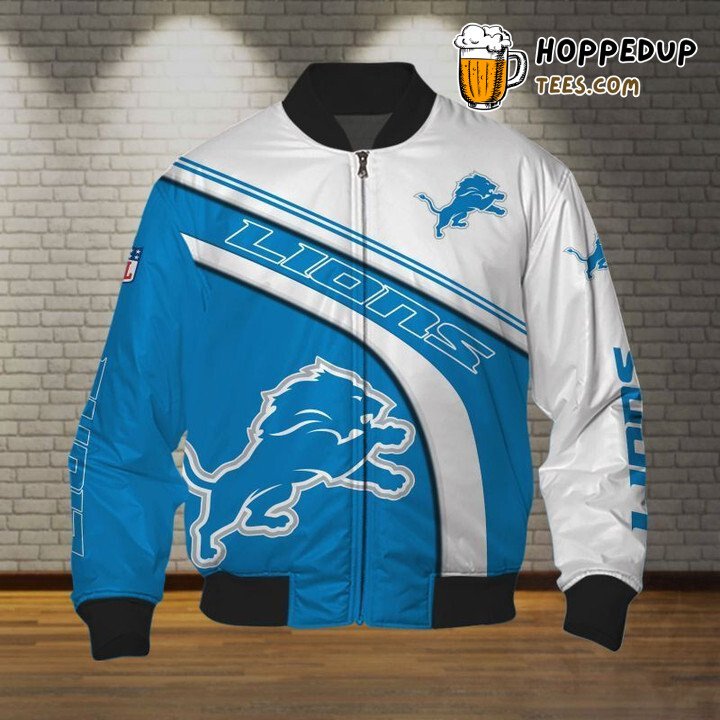 NFL Detroit Lions Tailored Bomber Jacket Blue White Elegance