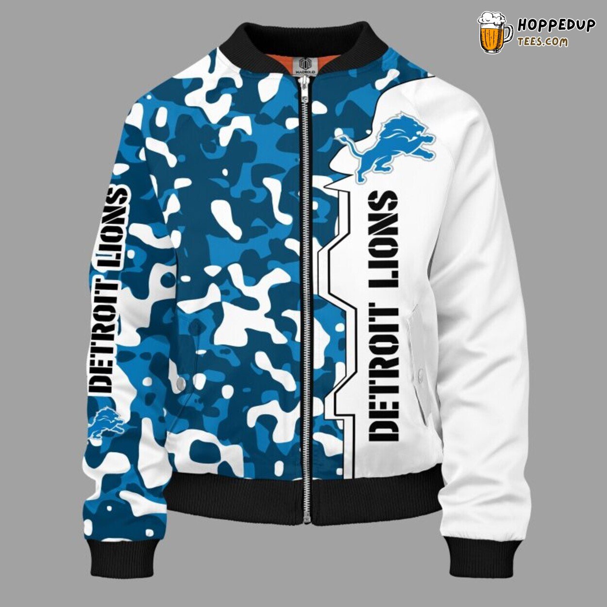 NFL Detroit Lions Unique Camouflage Blue Bomber Jacket Design