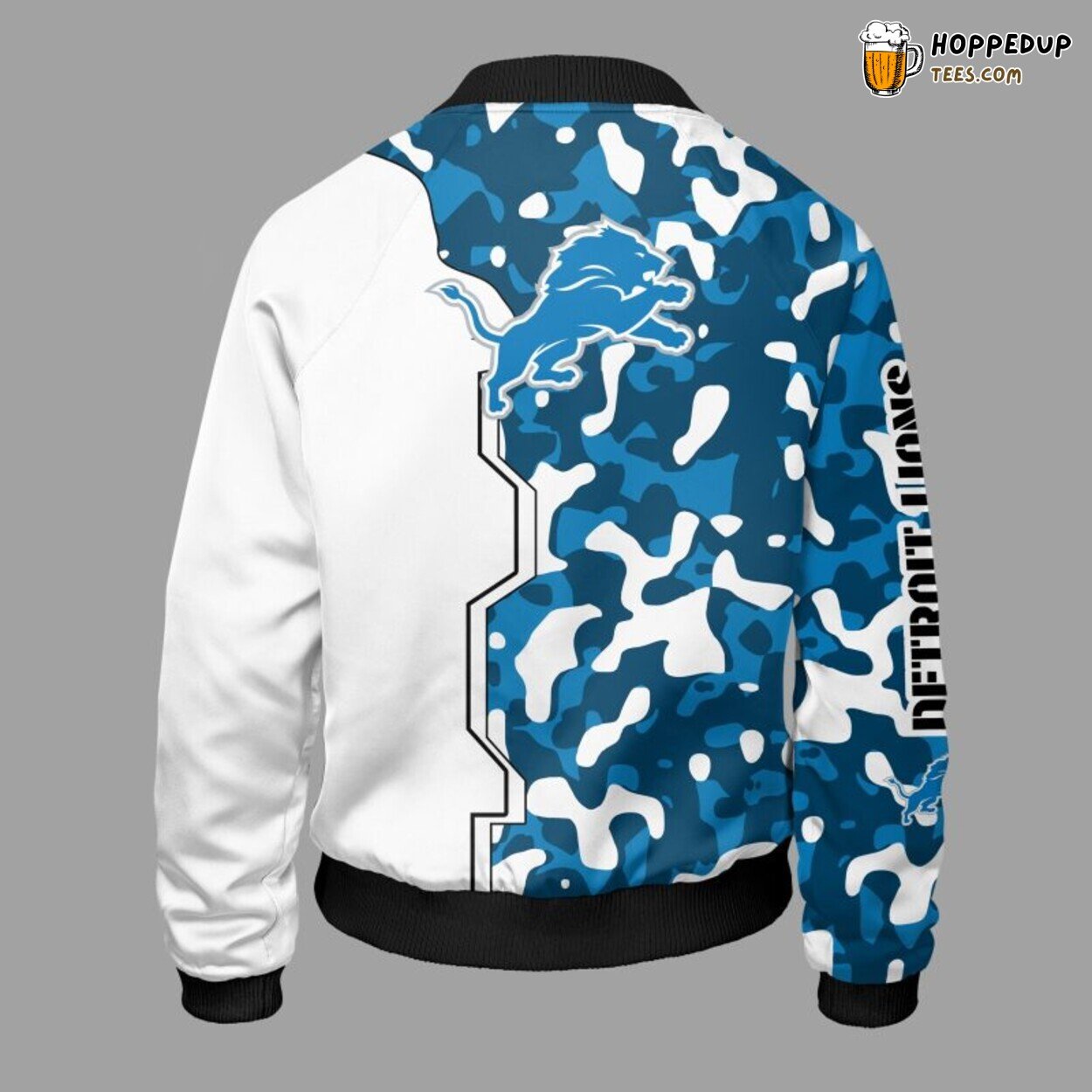 NFL Detroit Lions Unique Camouflage Blue Bomber Jacket Design