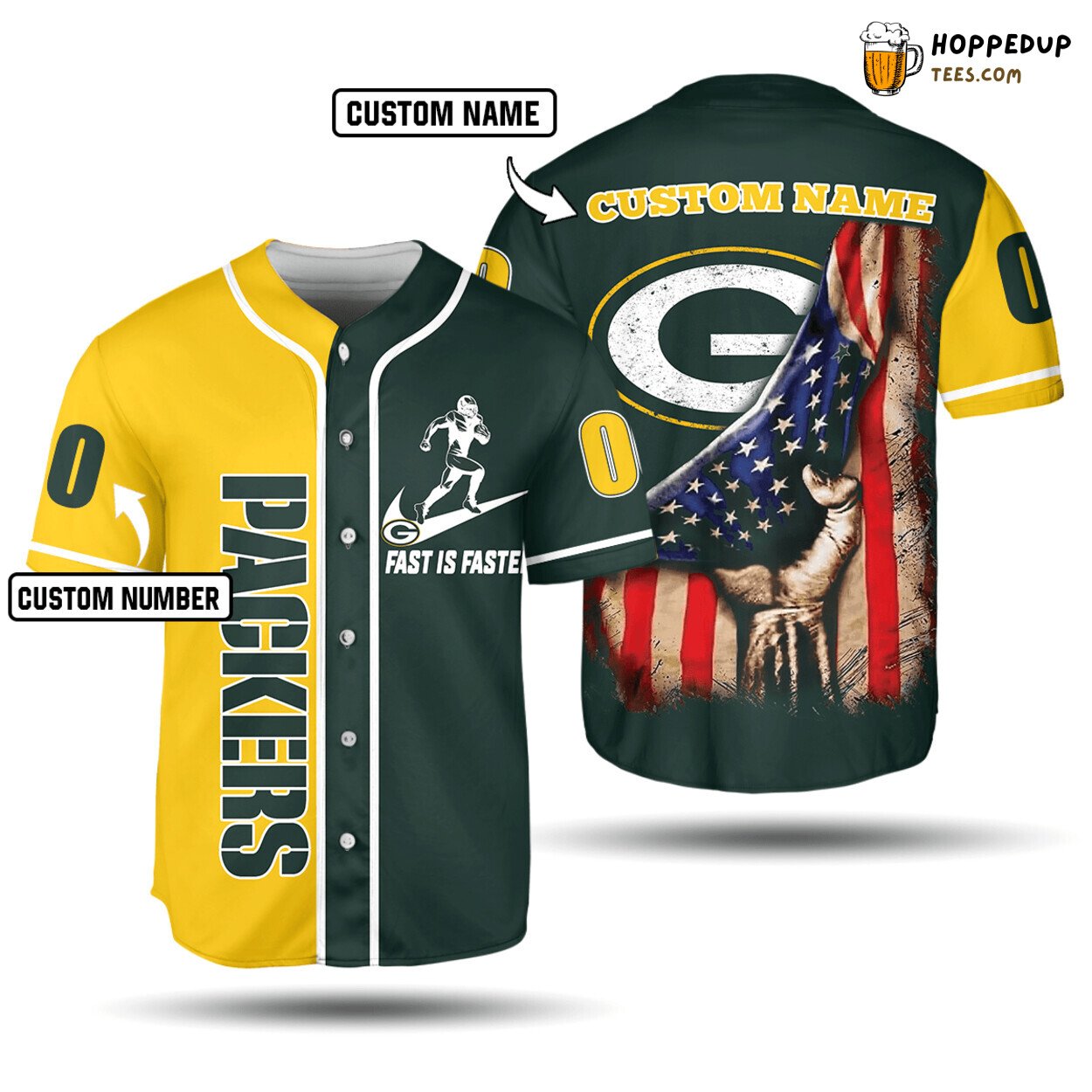 NFL Green Bay Packers Custom Name Number American Flag Baseball Jersey Unisex Shirt