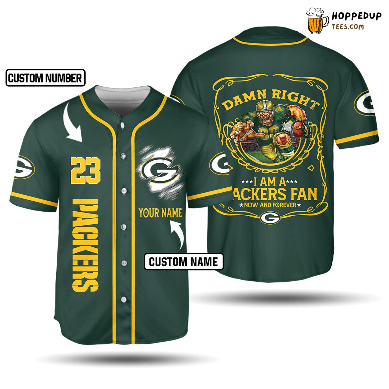 NFL Green Bay Packers Custom Name Number Damn Right Baseball Jersey Unisex Shirt