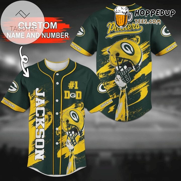 NFL Green Bay Packers Custom Name Number Green Yellow Helmet Baseball Jersey Unisex Shirt
