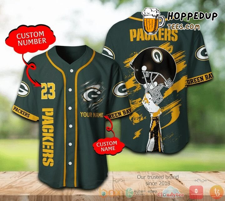 NFL Green Bay Packers Custom Name Number Helmet Version Baseball Jersey Unisex Shirt