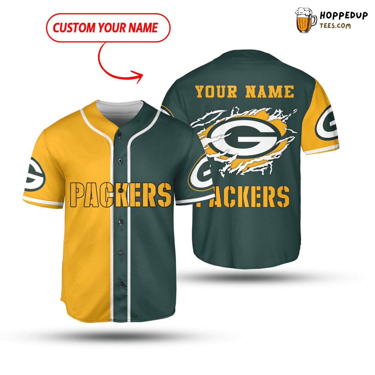 NFL Green Bay Packers Custom Name Yellow Green Baseball Jersey Unisex Shirt