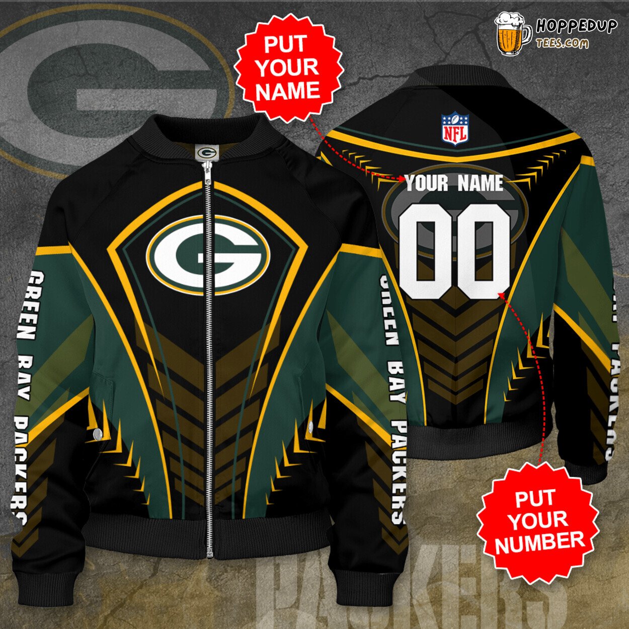 NFL Green Bay Packers GBP Personalized Authentic Bomber Jacket Elite