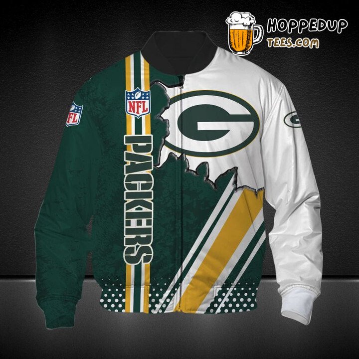 NFL Green Bay Packers Green Yellow White Logo In My Heart Bomber Jacket
