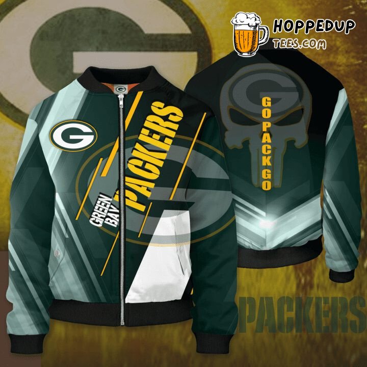 NFL Green Bay Packers New Hot Trending Blue White Skull Bomber Jacket