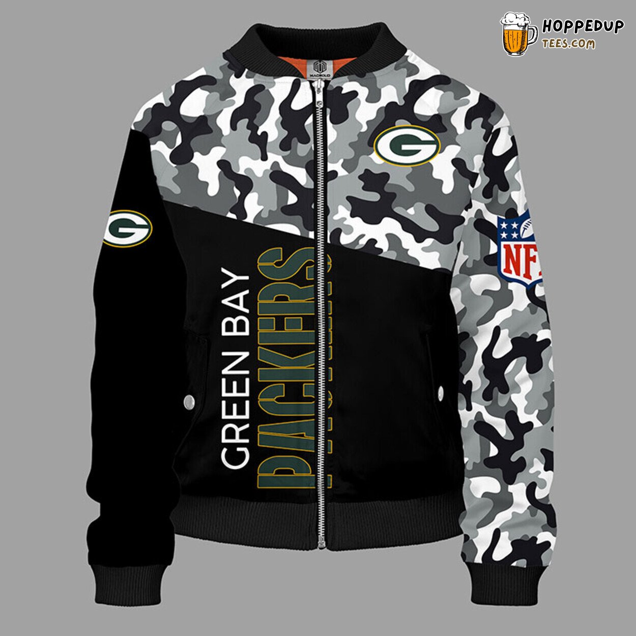 NFL Green Bay Packers Unique Camouflage Black Bomber Jacket