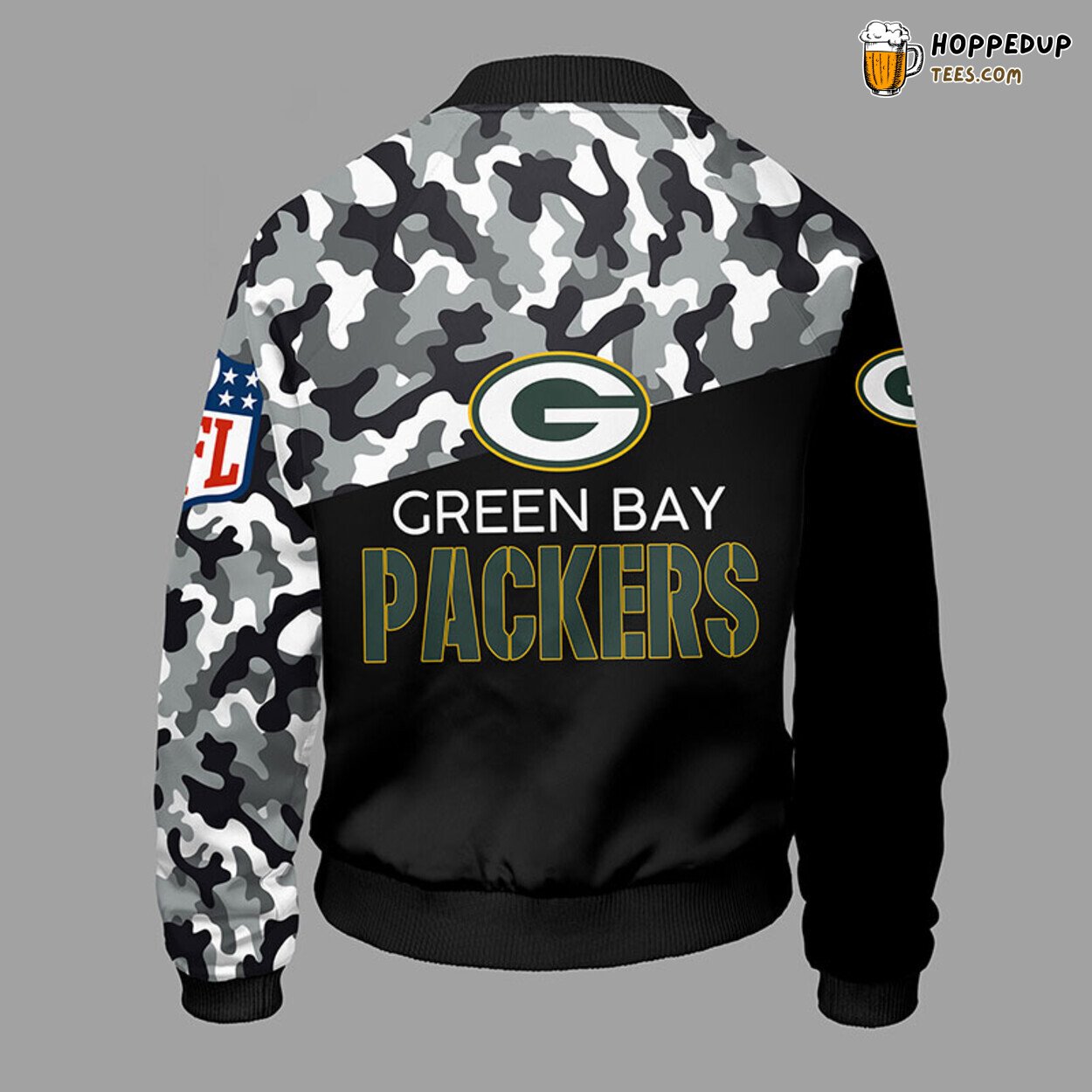 NFL Green Bay Packers Unique Camouflage Black Bomber Jacket