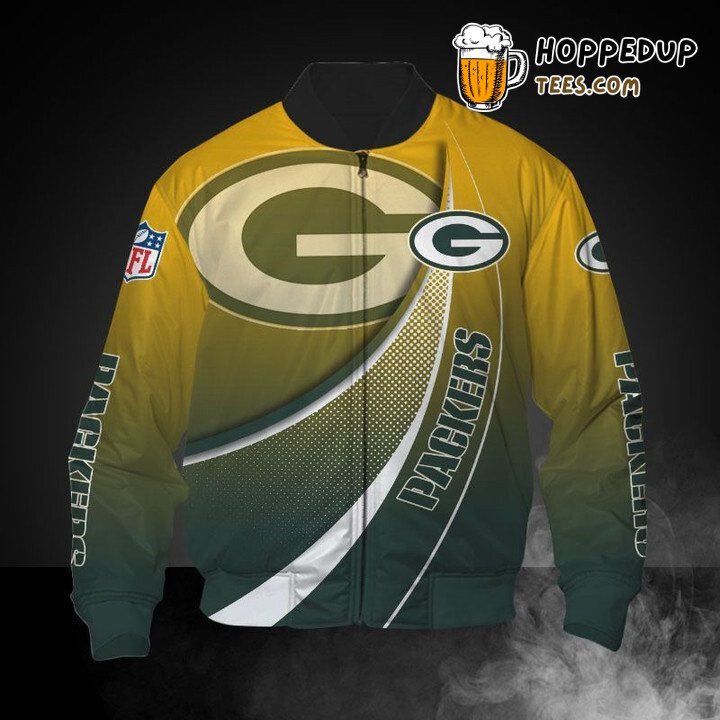 NFL Green Bay Packers Yellow Big Logo Curve Bomber Jacket