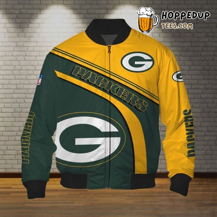 NFL Green Bay Packers Yellow Green Big Logo Version Bomber Jacket